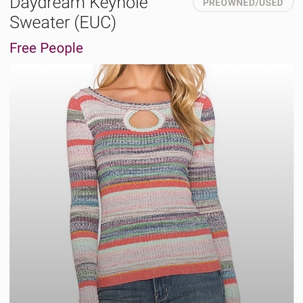 Free People Colorful Striped Keyhole Sweater